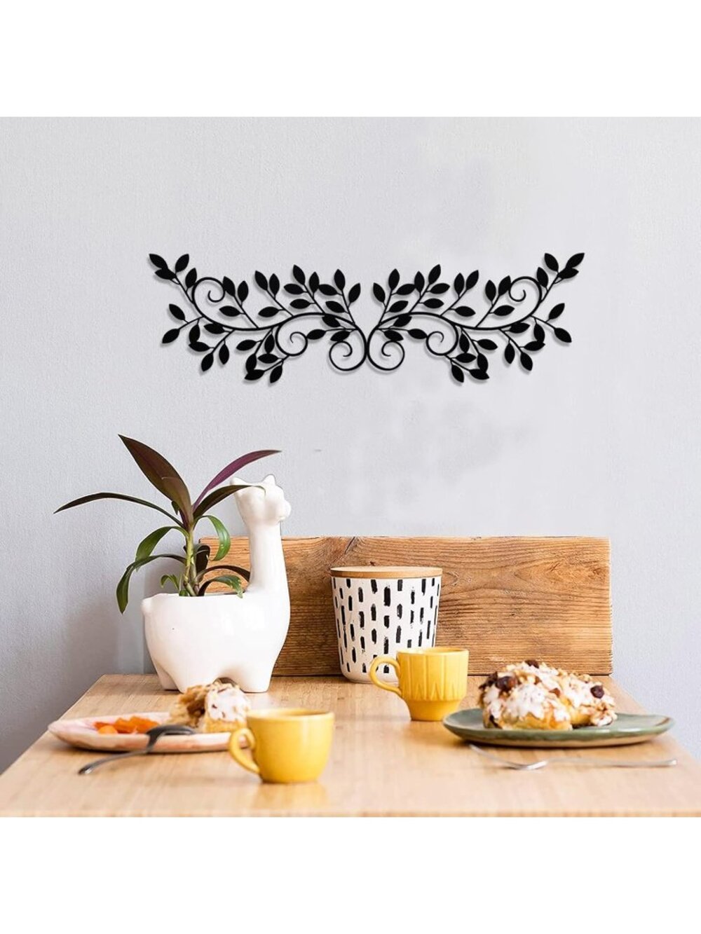 New 2 Pcs Metal Tree Leaf Wall Art Black Olive Vine Branch Decor 15 x 8.3 in
